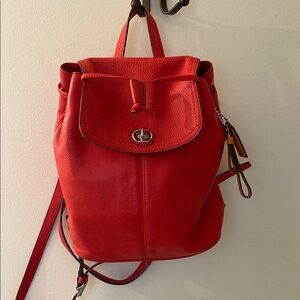 Coach Red Leather Backpack with Drawstring and Flap